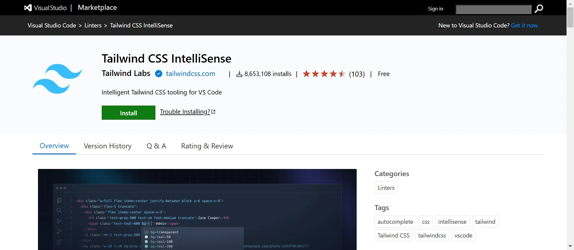 Tailwind CSS IntelliSense